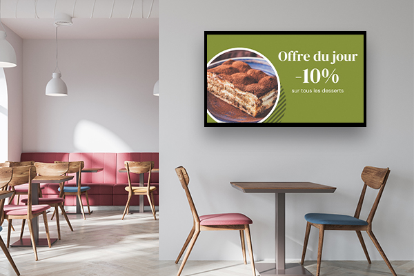 Offre du jour écran d'affichage dynamique dans un restaurant