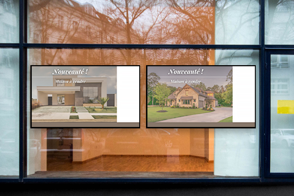 Affichage dynamique agence immobilière : vitrine annonces immobilières maison à vendre