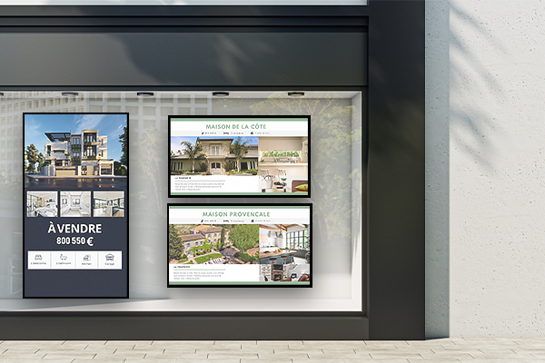 Affichage dynamique agence immobilière : vitrine annonces immobilières